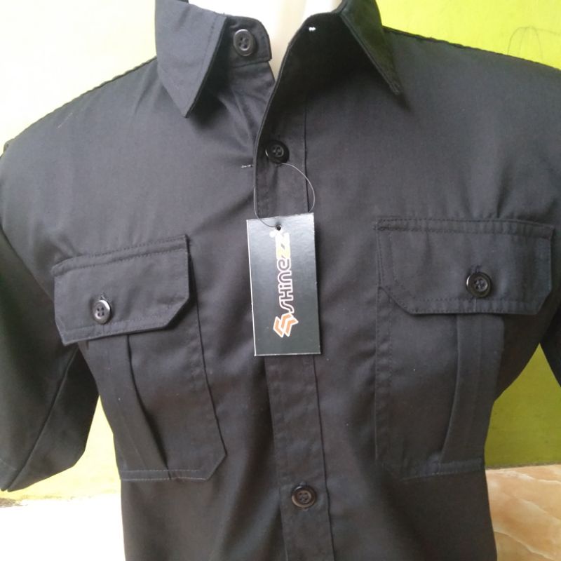 seragam pdl pdh pria wanita slim fit atasan kemeja baju kerja aotdor lengan pendek warna hitam polos