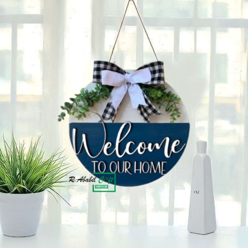 Hiasan dinding bulat home sweet home | gantungan pintu