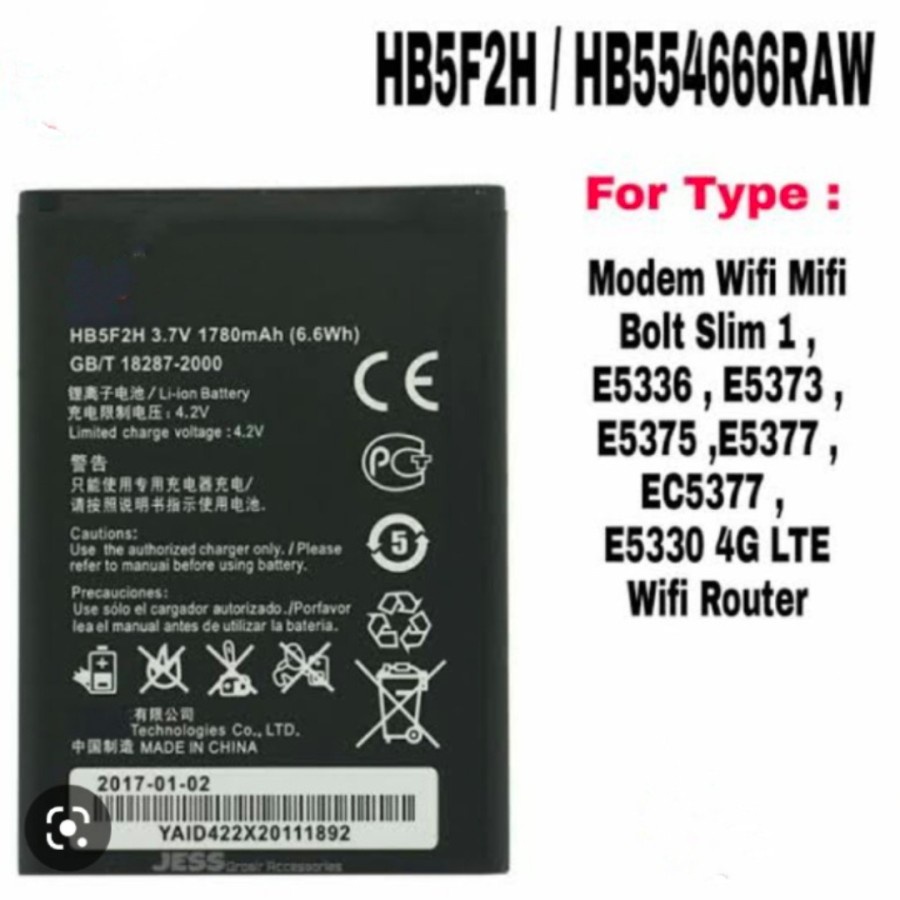 Baterai Battery Modem Wifi Bolt Slim 1 E5336 E5373 HB5F2H HB554666RAW