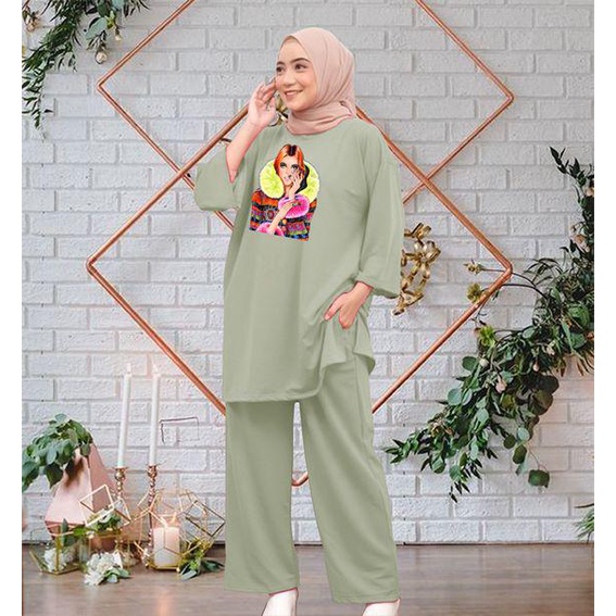 SETCEL OVERSIZE WANITA DTF CEWEK SHALL / SETELAN CELANA OVERSIZE TERBARU