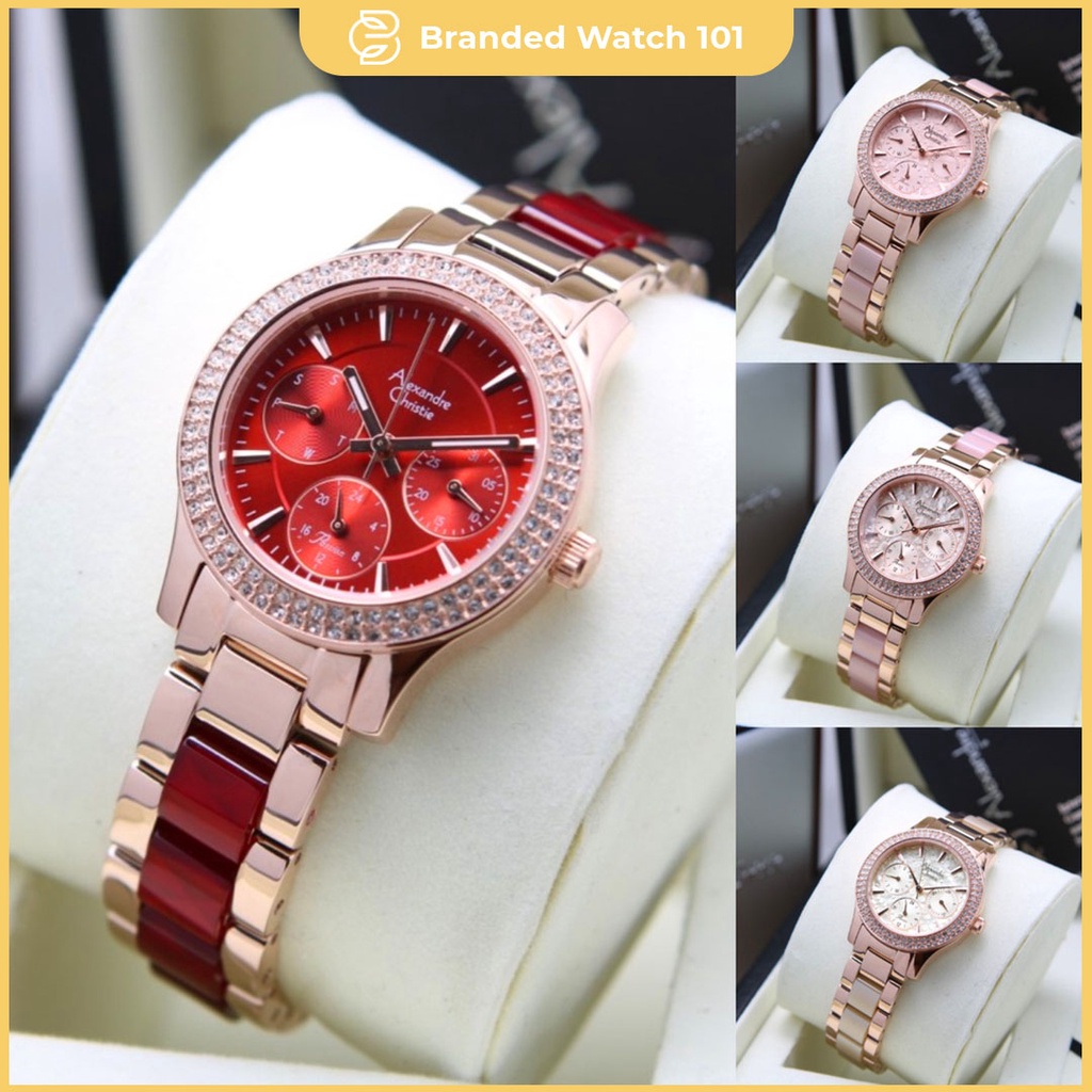 ORIGINAL Jam Tangan Wanita Alexandre Christie AC 2932 / AC2932 / 2932 Garansi Resmi 1 Tahun, Stainless Combinasi Keramic