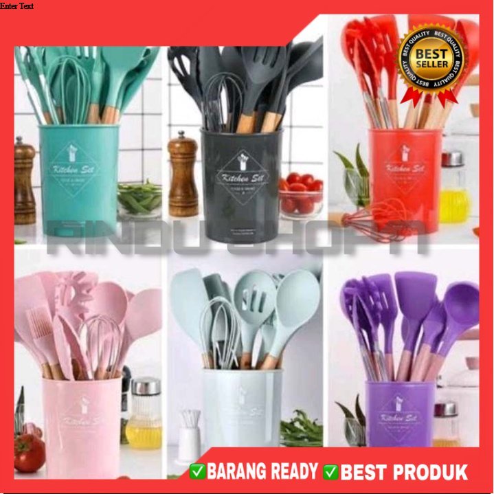 (RS)SILIKON KITCHEN SET UTENSIL 12 PCS SPATULA SUTIL ALAT DAPUR LENGKAP FULLSET FREE WADAH