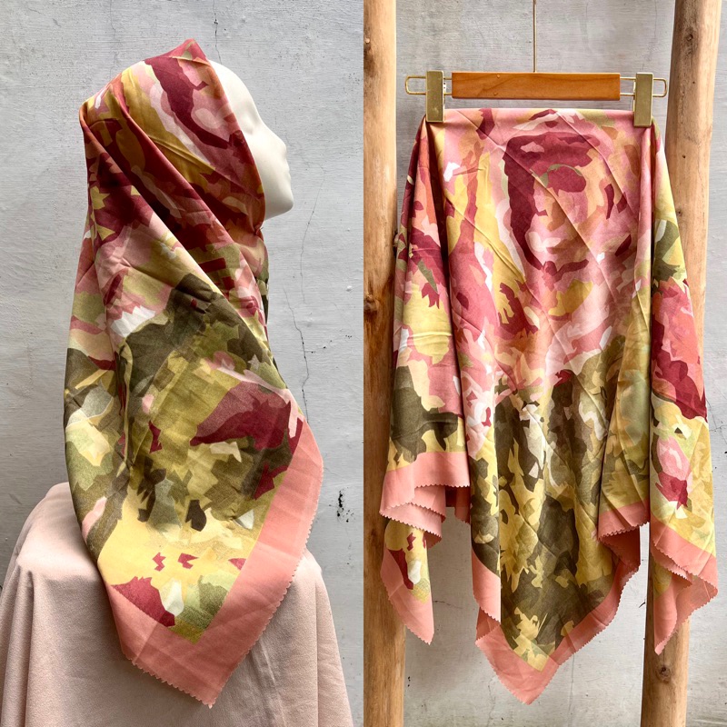 SADEAN HIJAB VOAL MOTIF INNARA PINK BUNGA SERIES/HIJAB VOAL MOTIF TERBARU 110X110CM