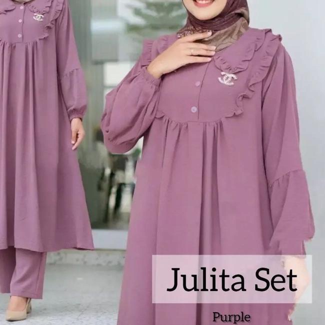 ♠ RAYON crinkle JUMBO julita - One Set Tunik Anggita bahan Rayon premium full kancing adem tali samp