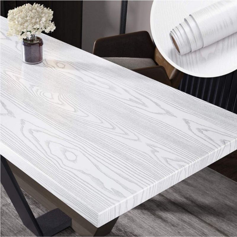 wallpaper sticker premium tebal motif kayu putih serat tektur bagus 60cm x 2 meter perabot lemari ra