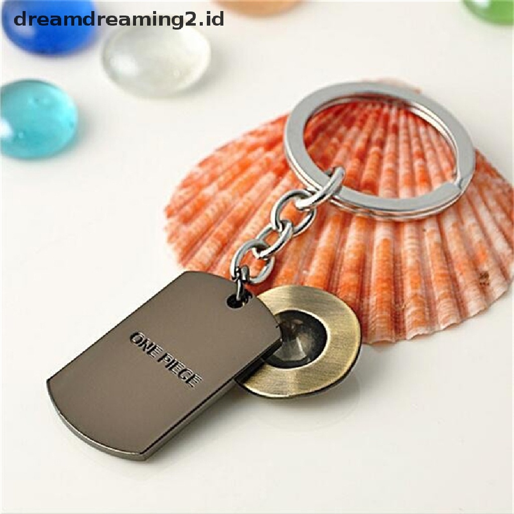 (dream) Fashion Anime One Piece Luffy Topi Jerami Tengkorak Stainless Steel Gantungan Kunci Key Ring.