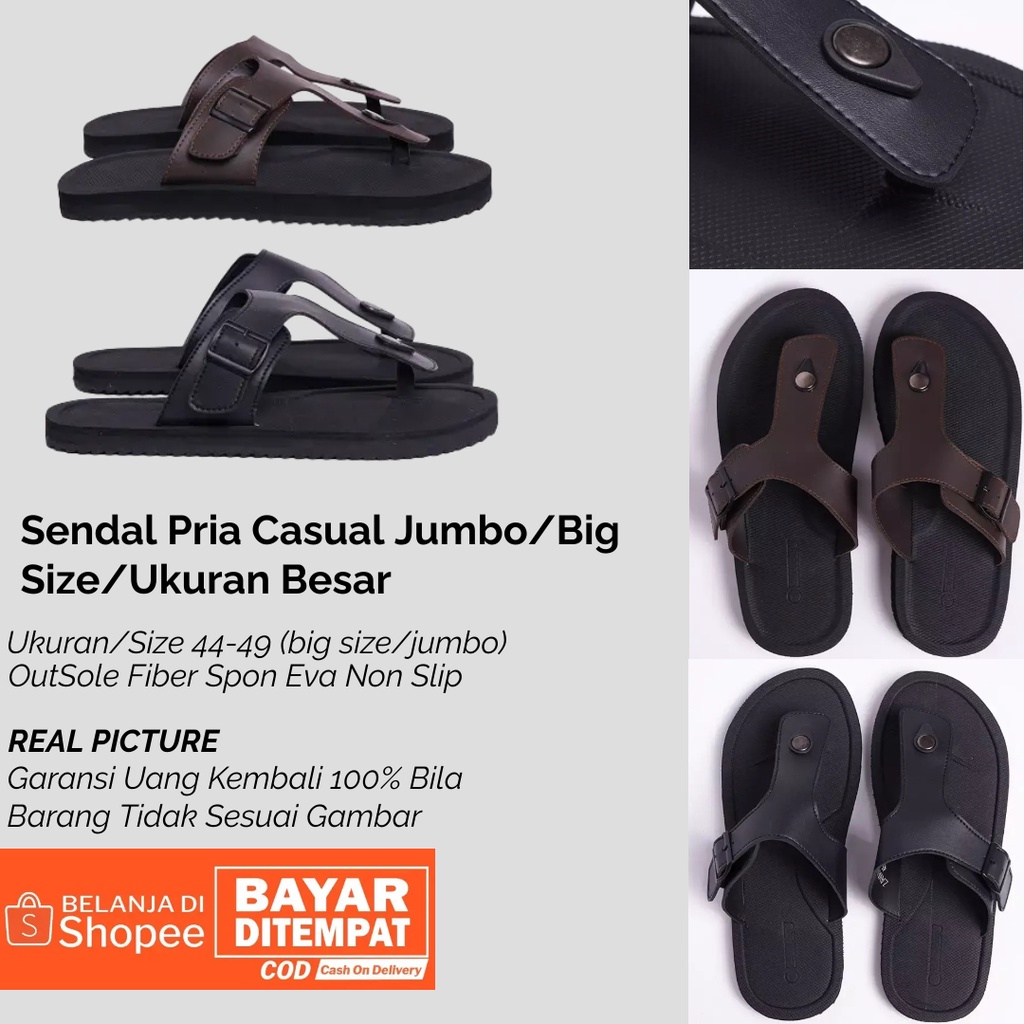 Zavatu Sendal Pria Casual Jumbo TIpe 013 Hitam Big Size Ukuran 41 42 43 44 45 46 47 48 49 Sandal Pri