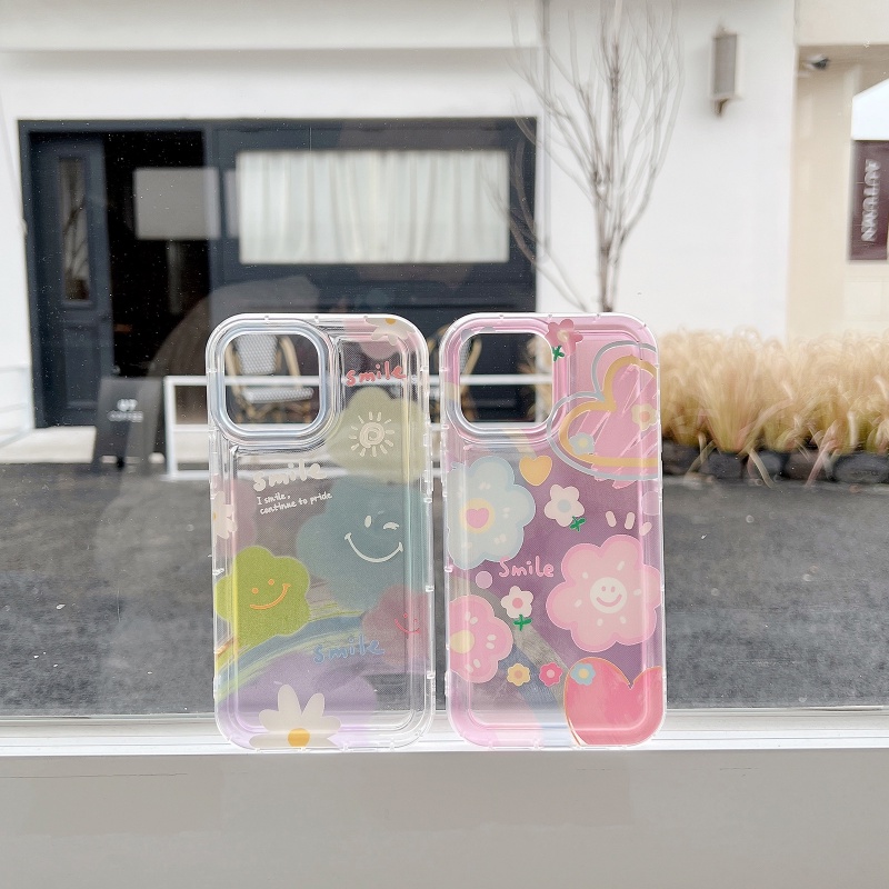 IPHONE Case Kompatibel Untuk Iphone14 13 12 11 Pro Max 7plus XR 6 6S 7 8 Plus X XS Max 11 Pro Max Ins Korea Lucu Smile Fresh Sunflower Colorful Love Heart Shockproof Airbag Lembut TPU Cover