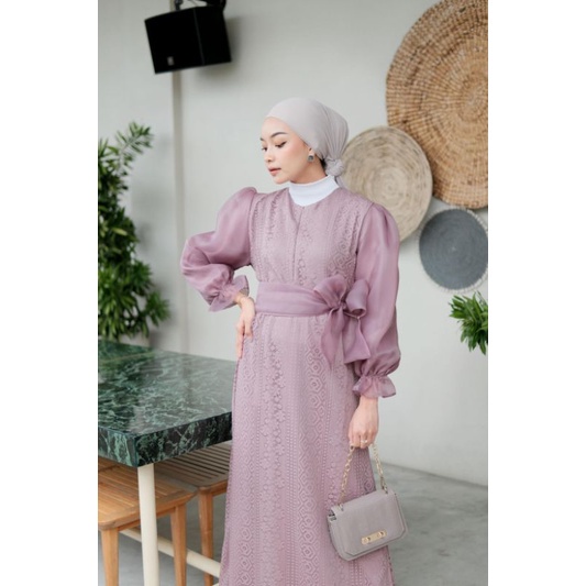 Baju gamis dress pesta lebaran hari raya 2025 brokat brukat renda orchid tile organza lace long dres