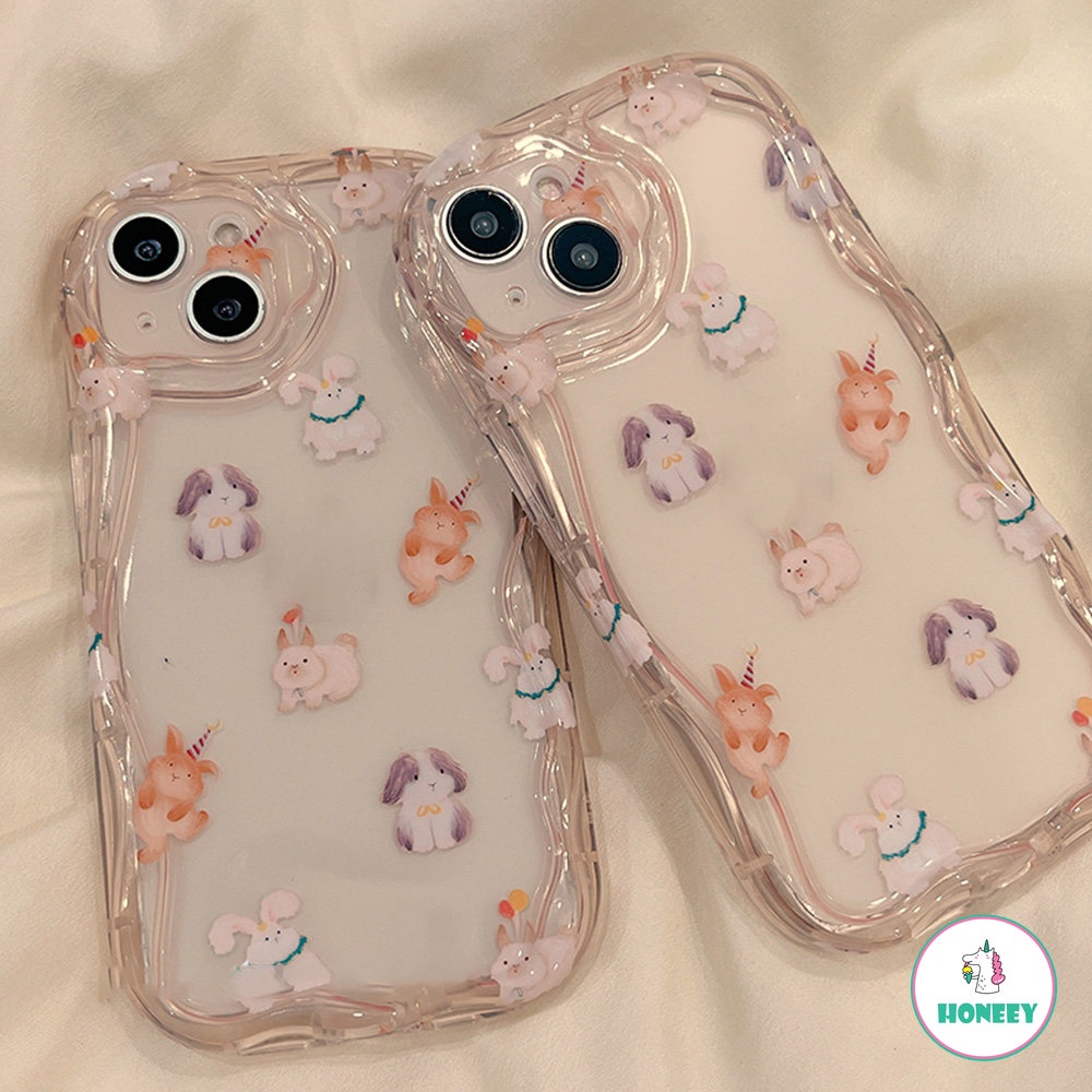 Girly Pinkish Casing Ponsel Kelinci Layar Penuh Kompatibel Untuk iPhone 14 Pro Max13 12 11 Pro Max Shockproof Cairan Lembut Silicon Penutup Belakang