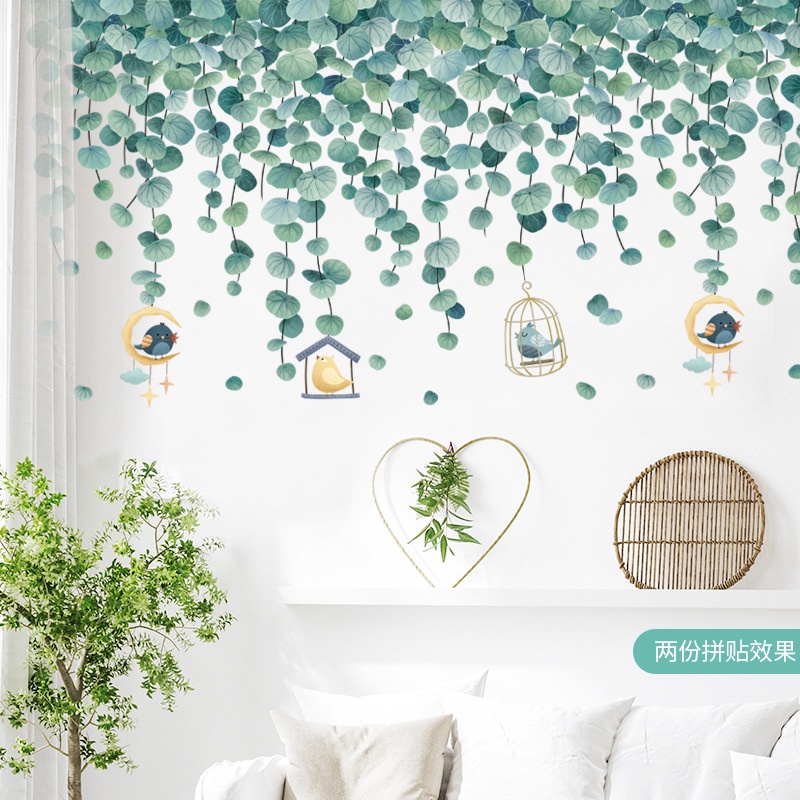 Tropical Daun Atas Sudut Garis Ruang Tamu Kamar Tidur Stiker Dinding Pintu Tanaman Dekorasi Wall Sticker