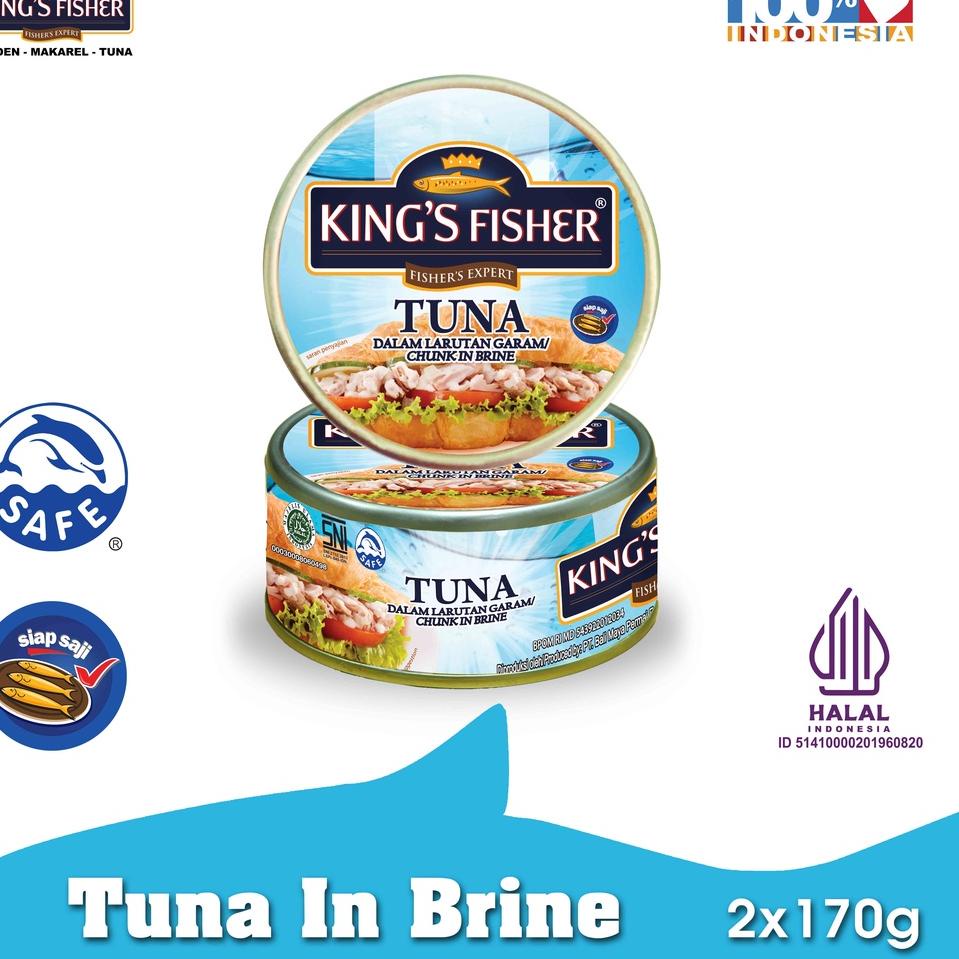 

12.12 Terlaris King's Fisher Paket 2 pcs Tuna dalam Air Garam Tuna in Brine Daging Makanan Kaleng 170 gr grosir
