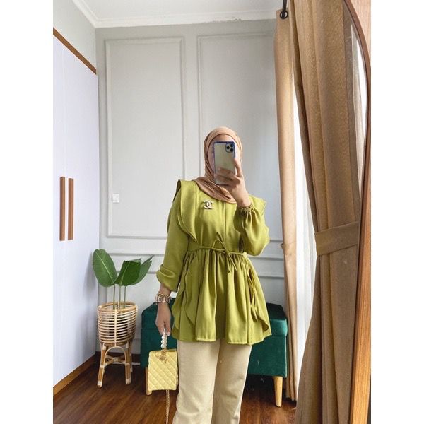 BEFAST - ZFS BLOUSE SYERA / MYSHA SHAKILA RUFFLE TOP / Blouse Wanita Keluaran Terbaru / Pakaian Kerja Wanita / Blouse Polos Formal / Outfit Wanita Hijab / Fashion Kekinian Remaja ABG Trendy / Blouse Tali ikat Pinggang