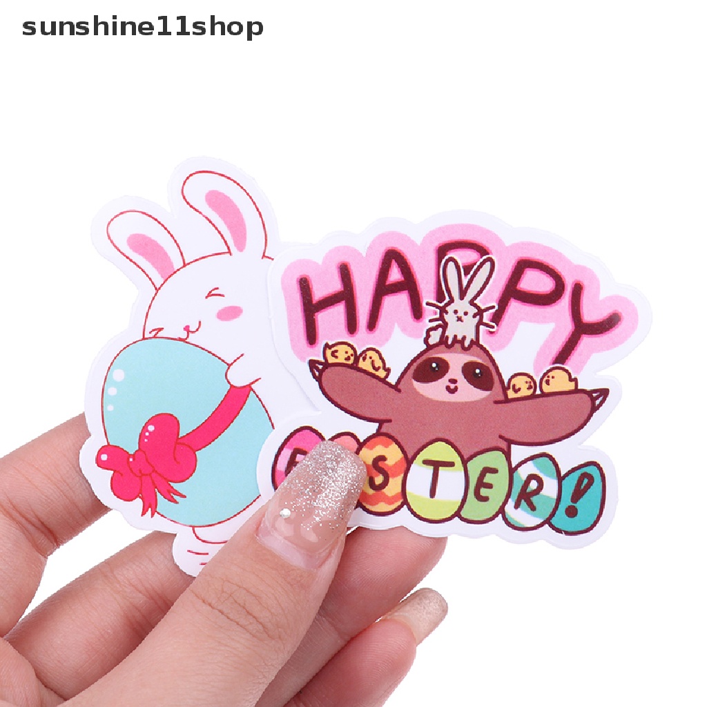 Sho 50Pcs Stiker Telur Paskah Kelinci Lucu Untuk Perlengkapan Kerajinan Alat Tulis Scrapbook N