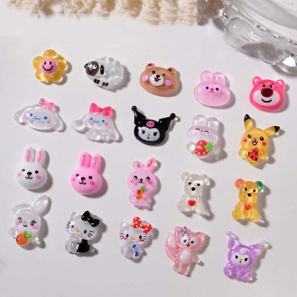 [Elegan] Kartun Dekorasi Kuku Wanita Resin Kelinci Kitty Cat Manicure Aksesoris Nail Ornament Nail Jewelry