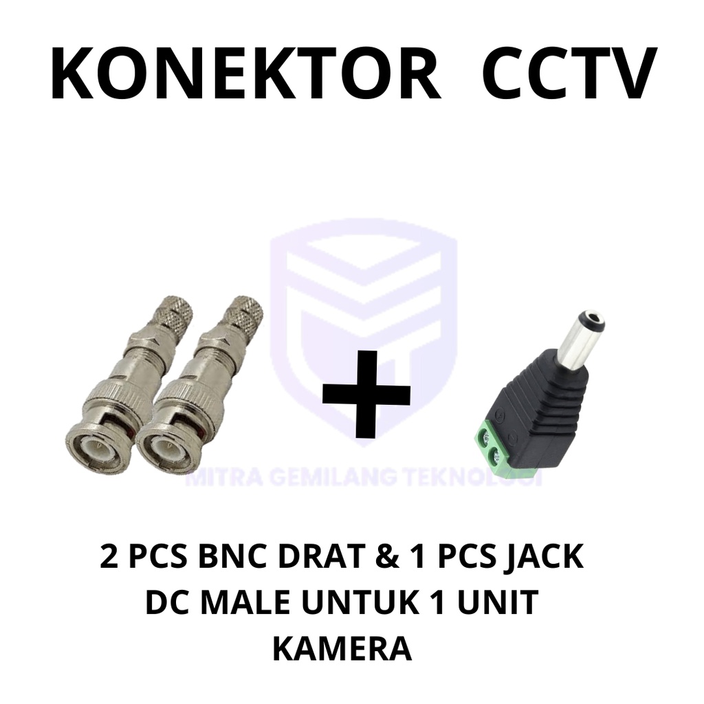 MC CCTV - KONEKTOR CCTV 1 SET : 2 BNC DRAT TAIWAN & 1 JACK DC MALE
