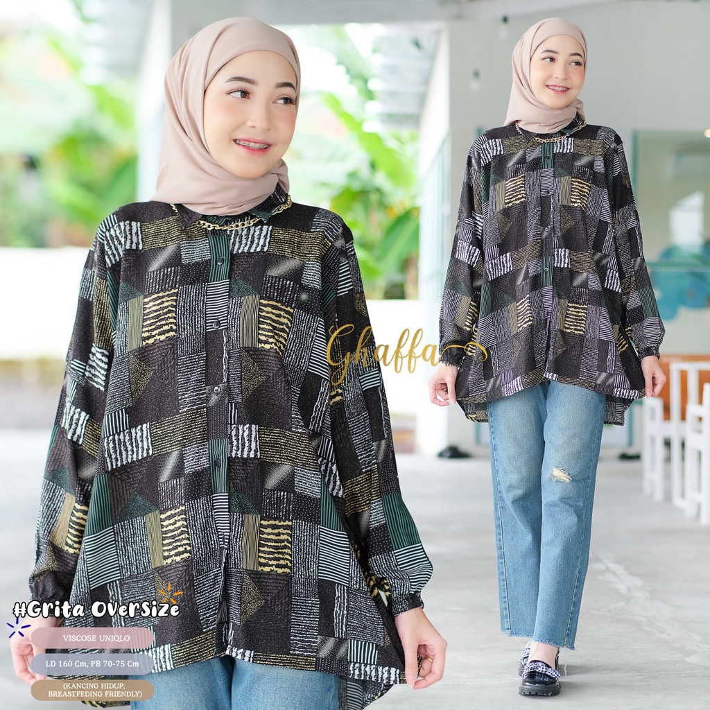BLOUSE WANITA / BLOUSE RAYON VISCOSE OVERSIZE / BAJU WANITA LENGAN PANJANG