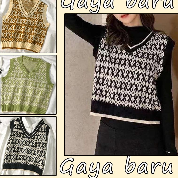 SALE TERBATAS Korea Tanpa lengan longgar v-neck Rompi kisi sweater rajutan rompi