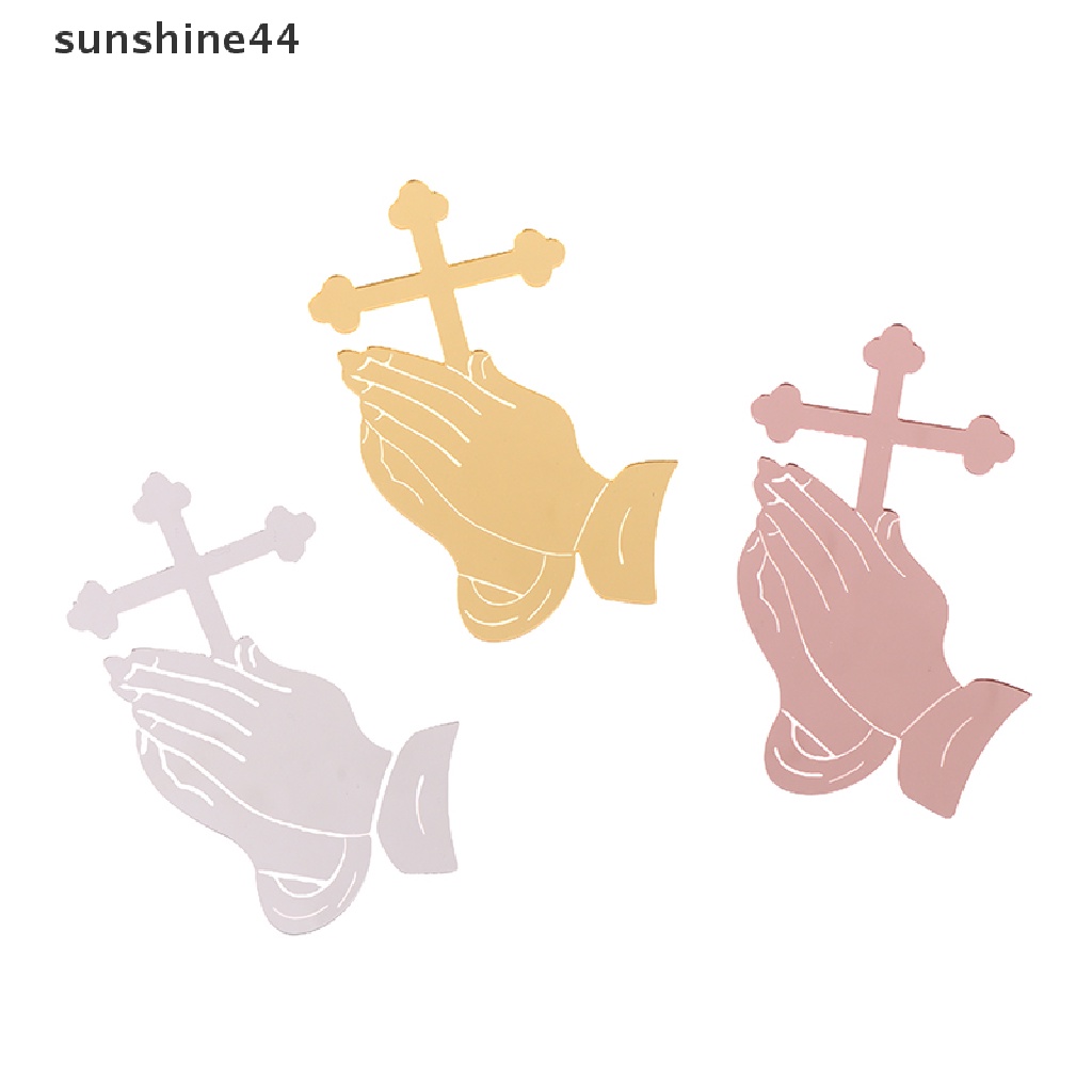 Sunshine 1Pc Mirror Acrylic Cross Cupcake Topper Hiasan Kue Pesta Baptis ID