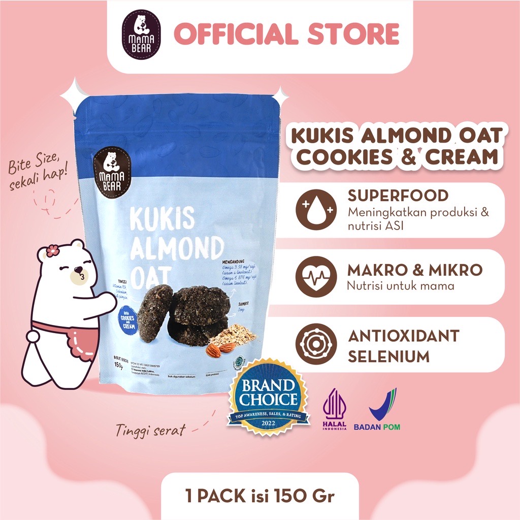 

￼MamaBear Kukis Almond Oat rasa Cookies & Cream | Pelancar ASI
