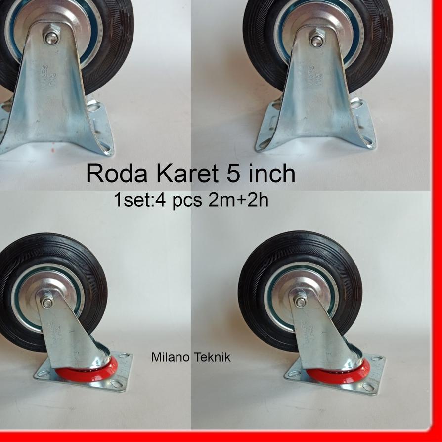 ▲ Roda troli 5"(2H+2M) roda karet etalase trolley gerobak 5 inch ☃