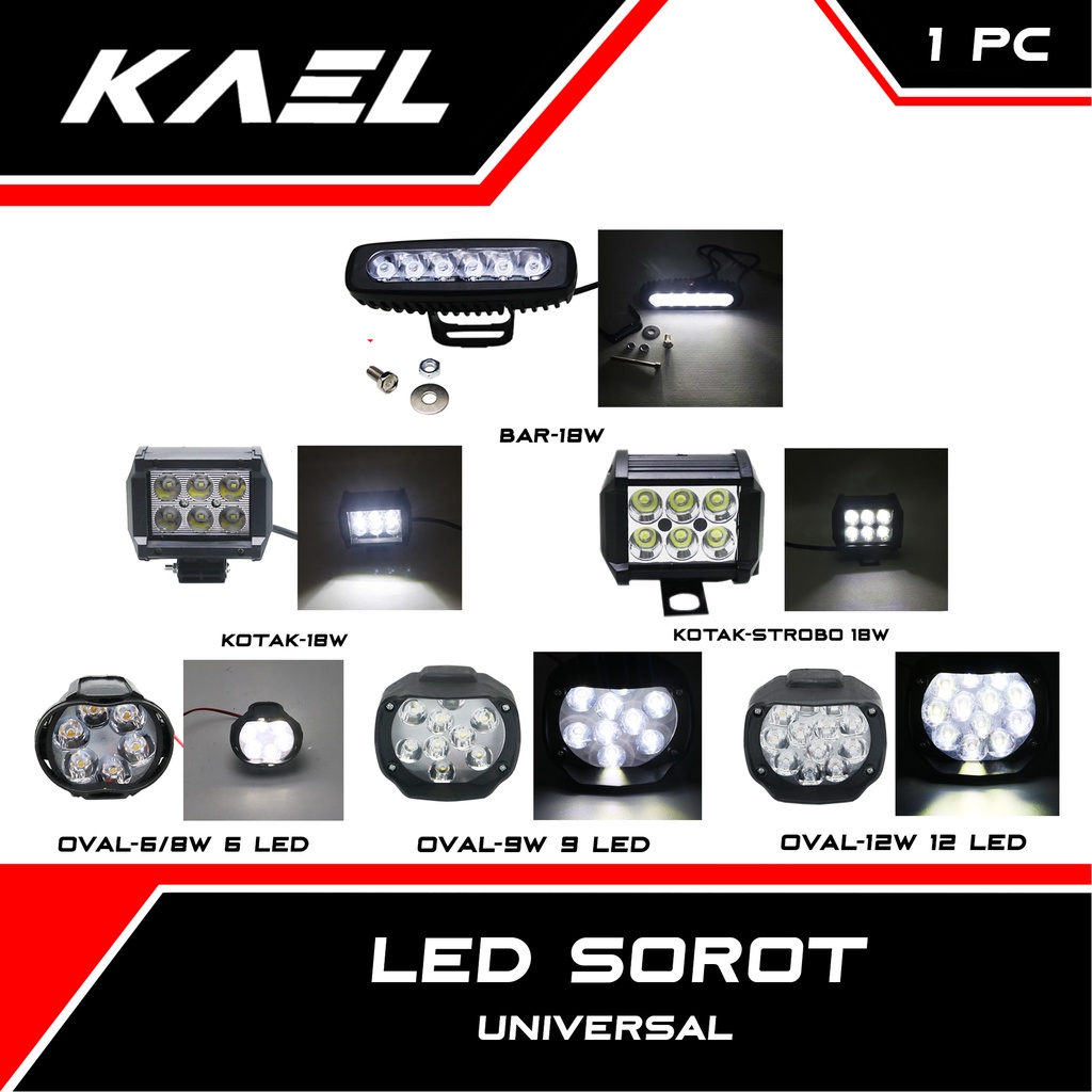 LED Sorot 6 Mata Universal Lampu Tembak Spot Light Spotlight Motor Kotak Gepeng Bulat Oval Worklight Working Cree Light 6W 8W 18W 12V 24V Variasi Putih 9 12 Titik