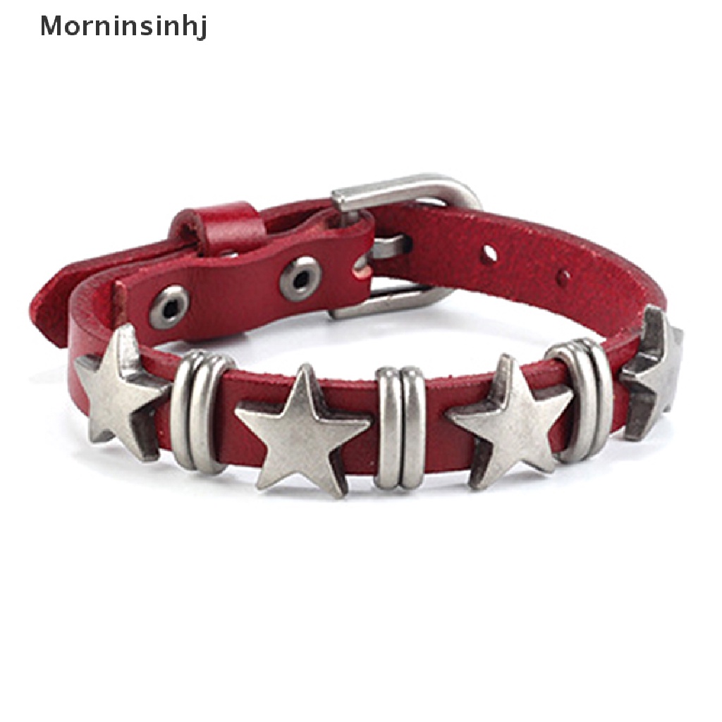 Mornin Retro Punk Gelang Kulit Imitasi Untuk Pria Wanita Bintang Kulit Gelang Adjustable Rivet Alloy Bracelet Goth Perhiasan Aksesoris Pakaian id