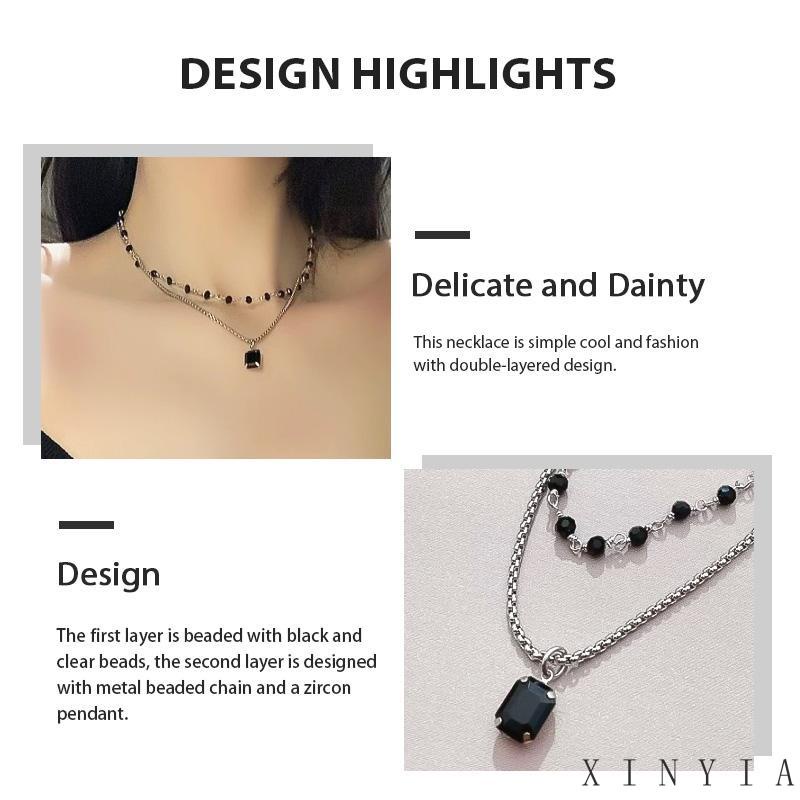 【COD】Kalung Dora Stevenson Payet 2 Layer Black Diamond Fashion Necklace