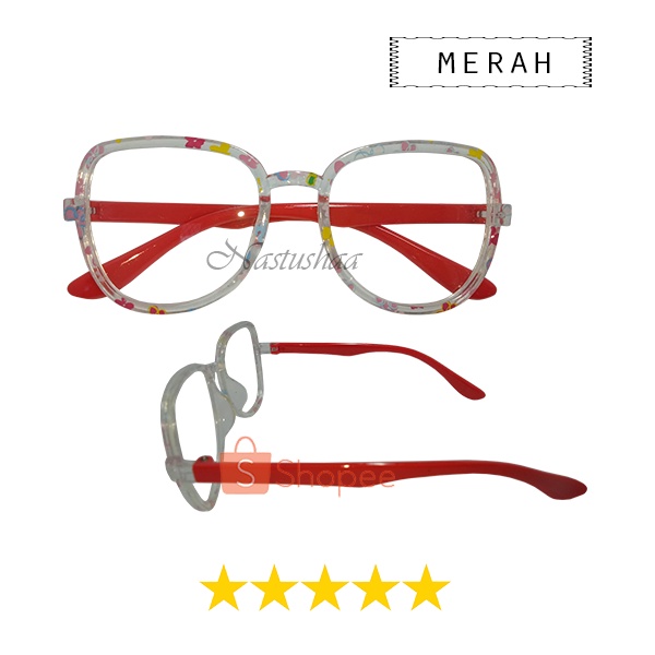 Kacamata Anak cewe Anti Radiasi Bingkai Segi 5 Cat Eye Motif Bunga Terkini Lucu Cute Kacamata Komputer Anak Lensa Blueray Fashion Korea Kids FREECASE