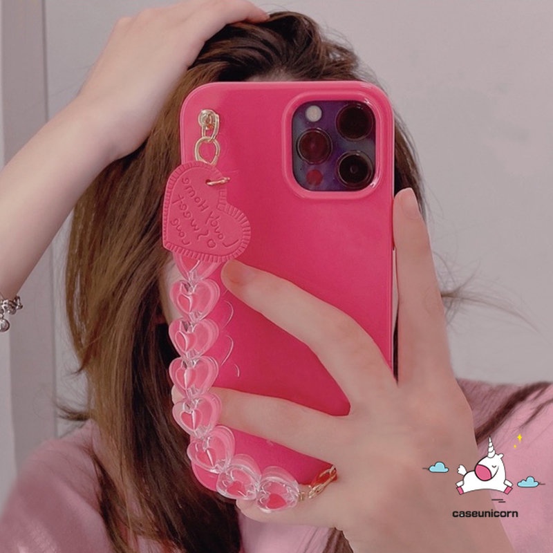 IPHONE Kompatibel Untuk Iphone11 14 13 12 Pro Max 7plus XR 78 Plus X XS Max SE 2020 Mewah Simple Glossy Halus Lembut Tpu Silicon Love Heart Gelang Tali Phone Case Dengan Wrist Band