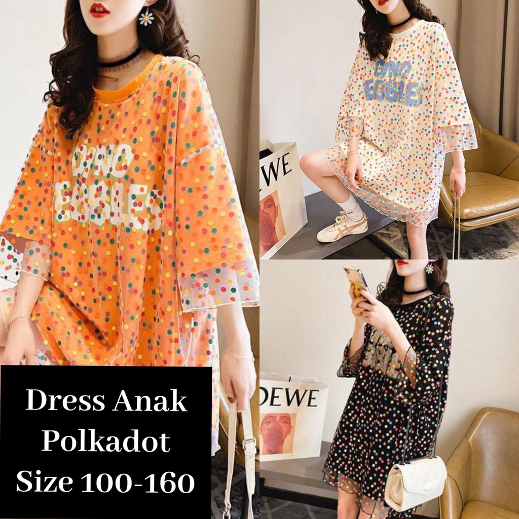 (LOLI-JKT) BD-403 DRESS ANAK CEWEK POLKADOT DINO PEBBLES SIZE 90-160