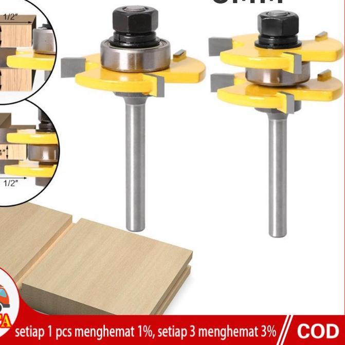 ✽ {pasangan}1/4 mata router profil sambungan kayu panel pintu slot set Tongue & Groove As 6mm  Mata 