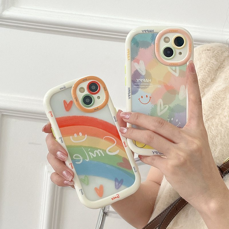 Rainbow Smile Puff Case iPhone 11 12 13 14 Pro Max 14 Plus Women's Cute Happy Love Pretty Friends Gifts Soft Casing Cover