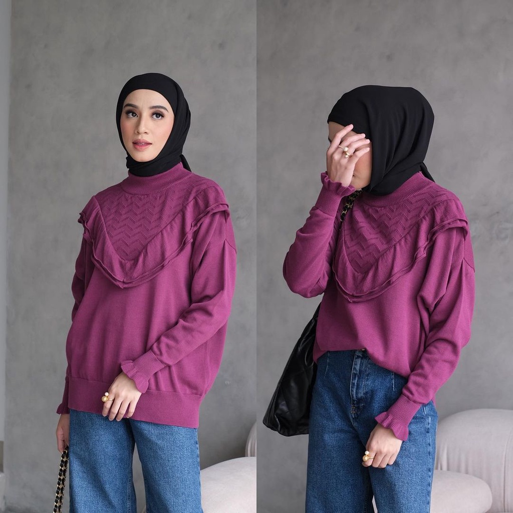 [SIAP KIRIM] RUFFLE SWEATER Magenta GONEGANI X NISA COOKIE