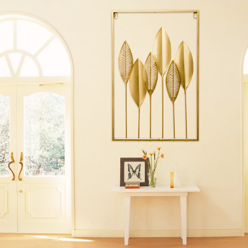 Nordic Hiasan Dinding Frame WallDecor Metal Gold Daun Leaf Ginko Scandinavian/ WALL Decor 60x40cm