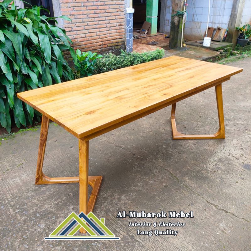 Jual Meja Makan Persegi Panjang Kayu Jati Solid // Meja cafe Kaki V