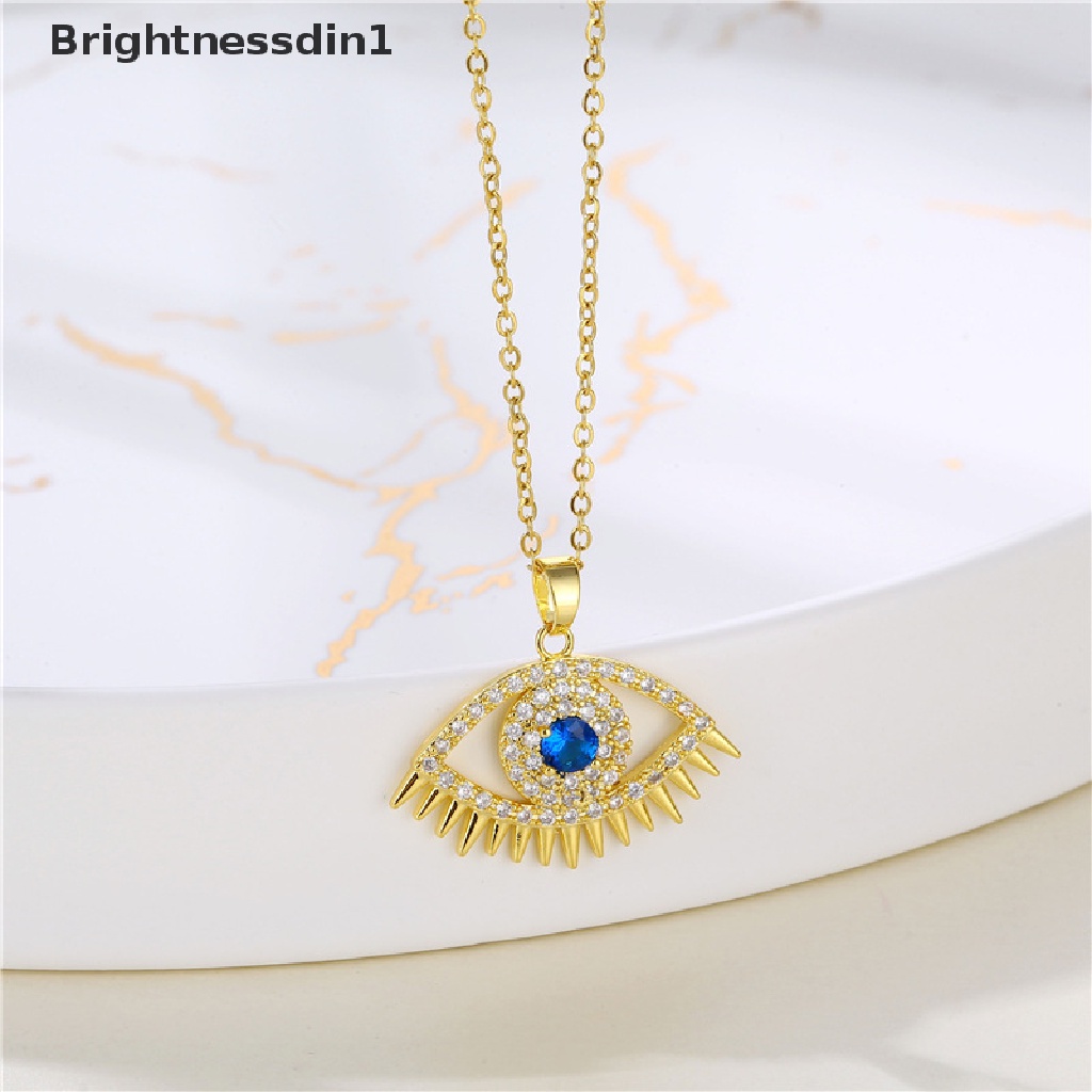 [Brightnessdin1] Evil Eye Charm Pendant Lapis Emas Asli 18K Cubic Zirconia Perhiasan Kalung Butik