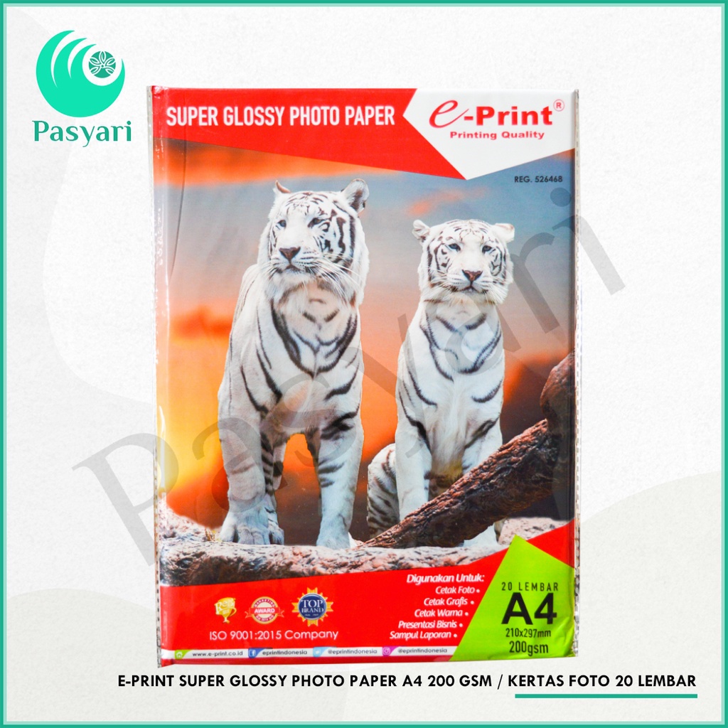 

E-print Super Glossy Photo Paper Aluminium A4 200 gsm / Kertas Foto 20 lembar