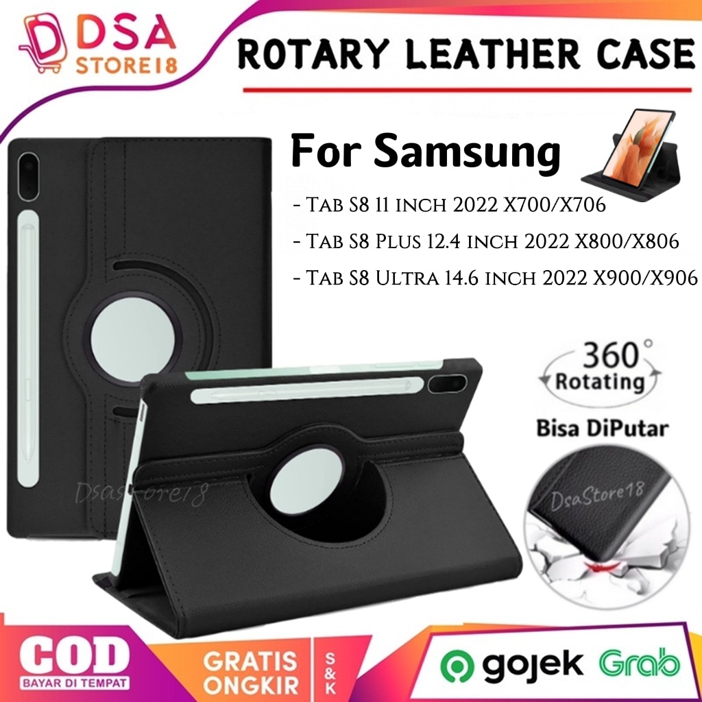 Case Samsung Tab S8 S8+ | Casing Samsung Tab S8 Plus Ultra Cover Rotary 360° Standing Leather Stand 