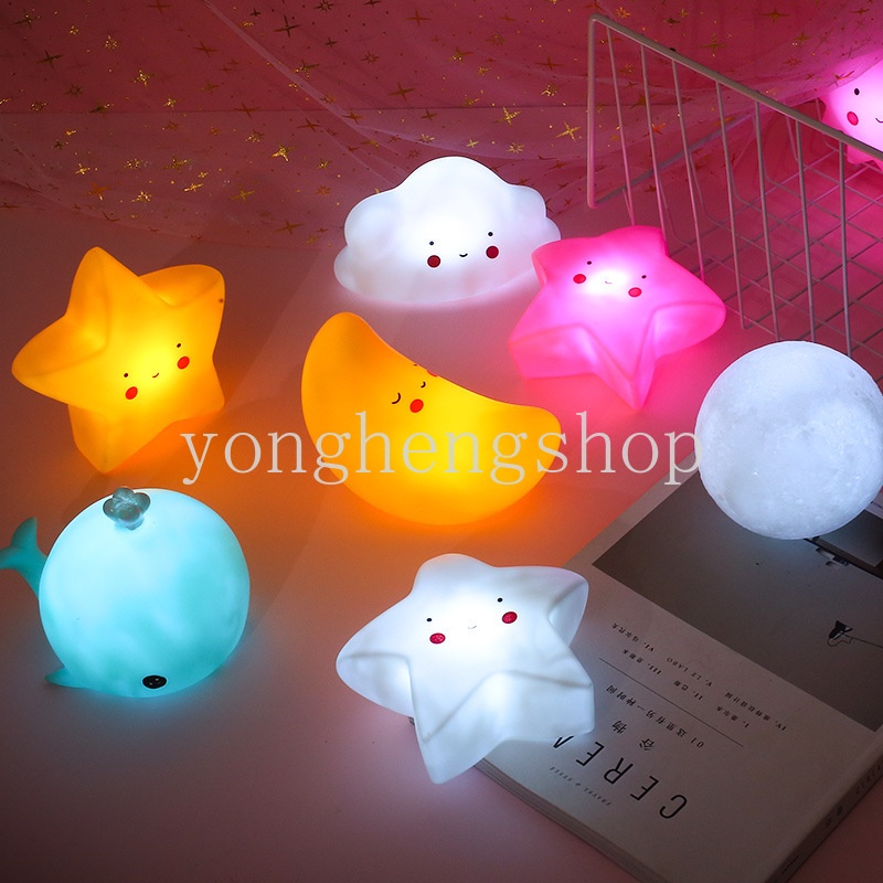 Lampu Malam LED Bentuk Bulan / Awan / Bintang / Unicorn Untuk Dekorasi Kamar Tidur Anak