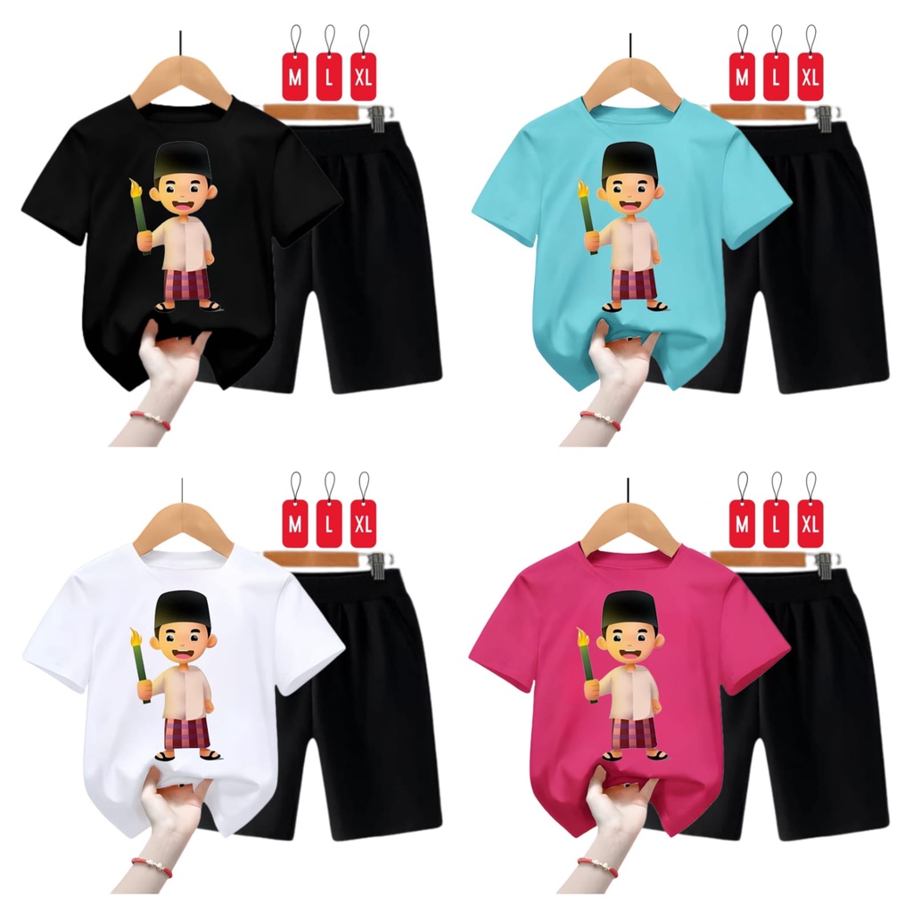 Hzl_outfit Baju Setelan Anak Cowok Taraweh Katun Combed/ Size M,L,XL