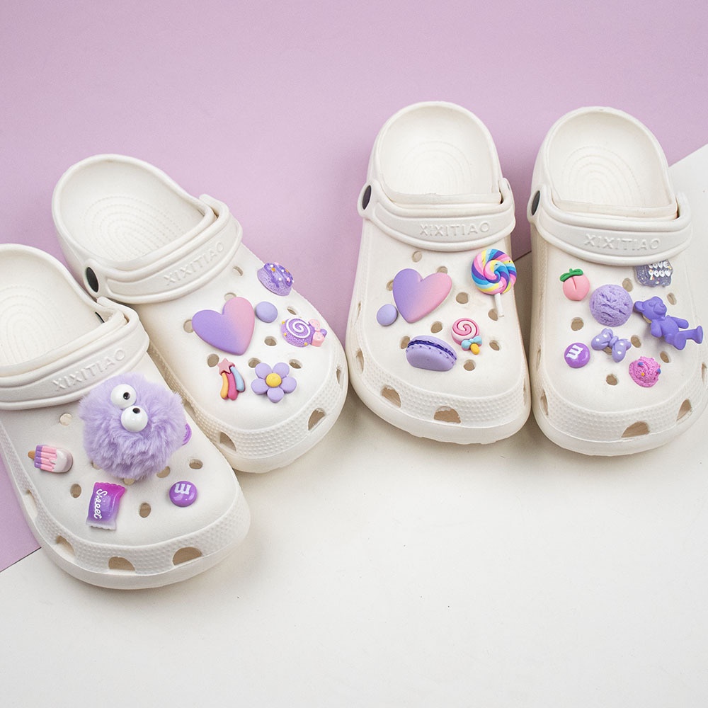 @shinydiy Crocs Jibbitz Purple Phantom Gradient Heart Button Charm【asesoris wanita｜crocs jibbitz】