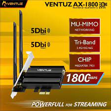 VENTUZ – AX-1800 PCI-E WIFI 6E + BLUETOOTH 5.2 ADAPTER Tri-Band 2.4G/5