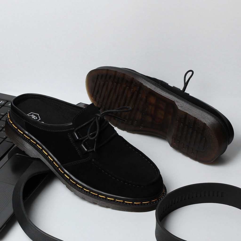 Athar Shajodo - Sepatu Sandal Mules Pria Suede Hitam