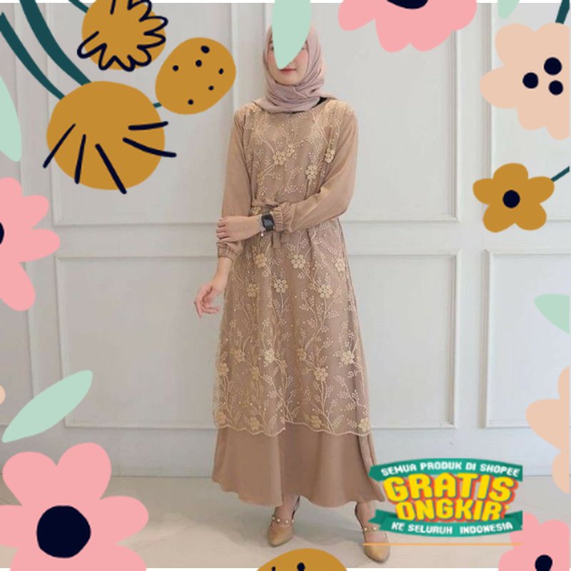 GAMIS BRUKAT TILE  MUTIARA GAMIS WANITA TERBARU PAKE TALI / tosca mint