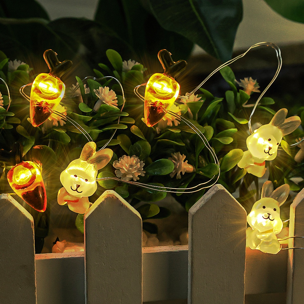 10/20led Kawat Tembaga Yang Dapat Ditekuk Rumah Paskah Tahun Baru Pesta Hias DIY Tahan Air USB Powered Fairy Tale Lights Bentuk Kelinci Lucu String Light Kartun Kelinci Wortel Berwarna Lampu