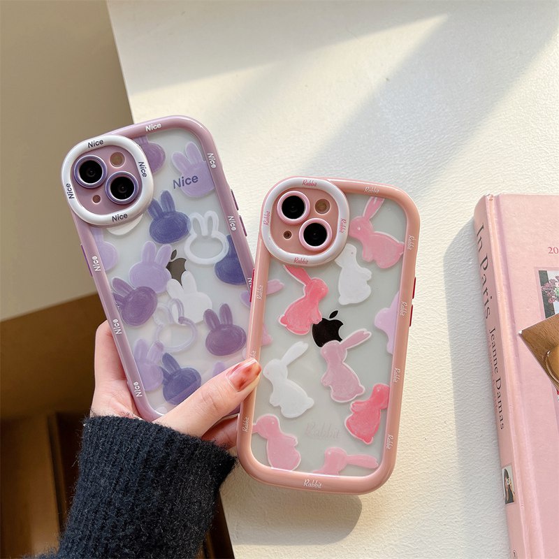 Pink &amp; Ungu Full Bunny Soft Case HP iP iPhone 11 12 13 14 Pro Max Baru Puff Casing Apple