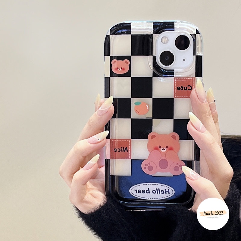 IPHONE Couple Soft Case Kompatibel Untuk Iphone14 13 12 11 Pro MAX 6 6S 7 8 Plus 7Plus 8Plus XR X XS MAX Beruang Lucu Kelinci Kotak-Kotak Kekasih Casing Shockproof Airbag TPU Phone Case