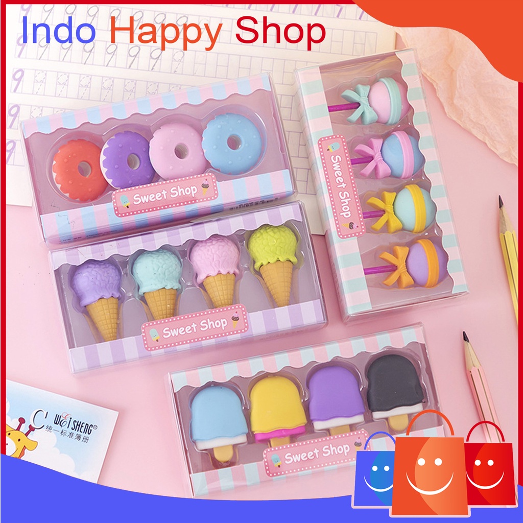 

⭐️ ⭐️Penghapus Pensil Karakter Sweet Shop Cone Lolipop Ice Cream Donut Set 4