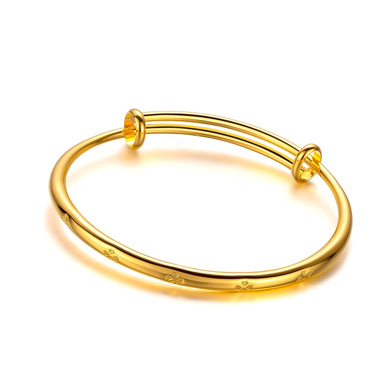 Goldkingdom Perhiasan Fashion 24 K Bangkok Aksesoris Ready Stock Gelang Rumput Beruntung Berlapis Emas Semanggi Daun Ganda Halus Push Handle Cincin Gaya Wanita